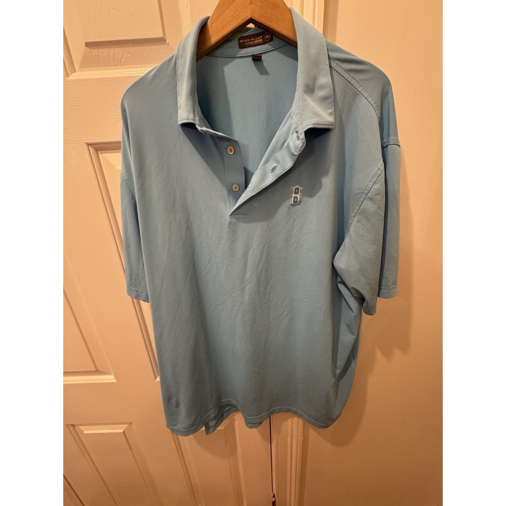 Peter Millar Summer Comfort Polo Shirt Men XXL Blue Golf Performance Stretch